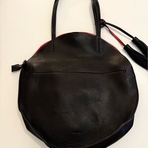 Remi Reid Black and Red Leather Round Tote Bag New